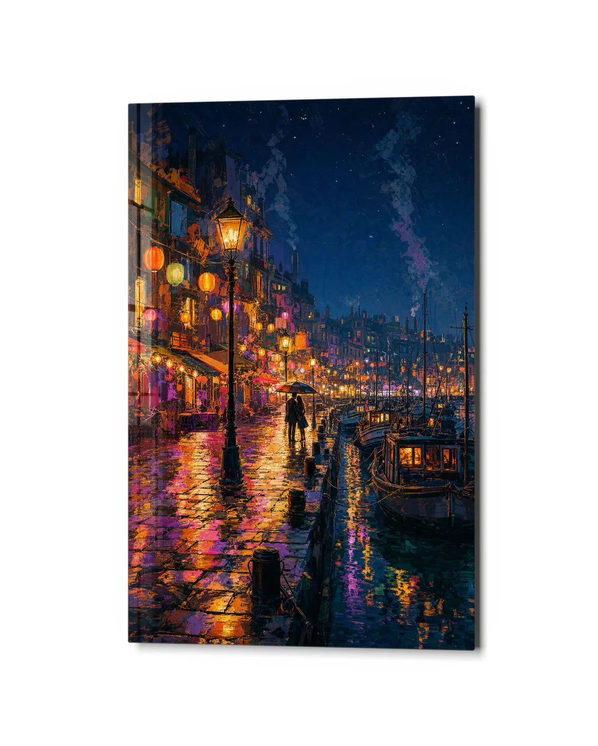 Lanterns by the Water — studio view of glass wall art