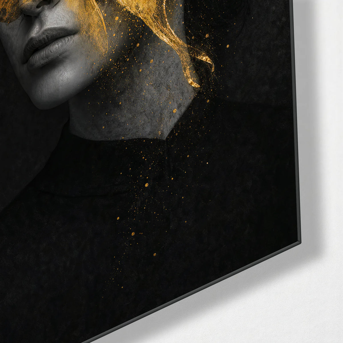 Golden Veil — corner detail of glass wall art
