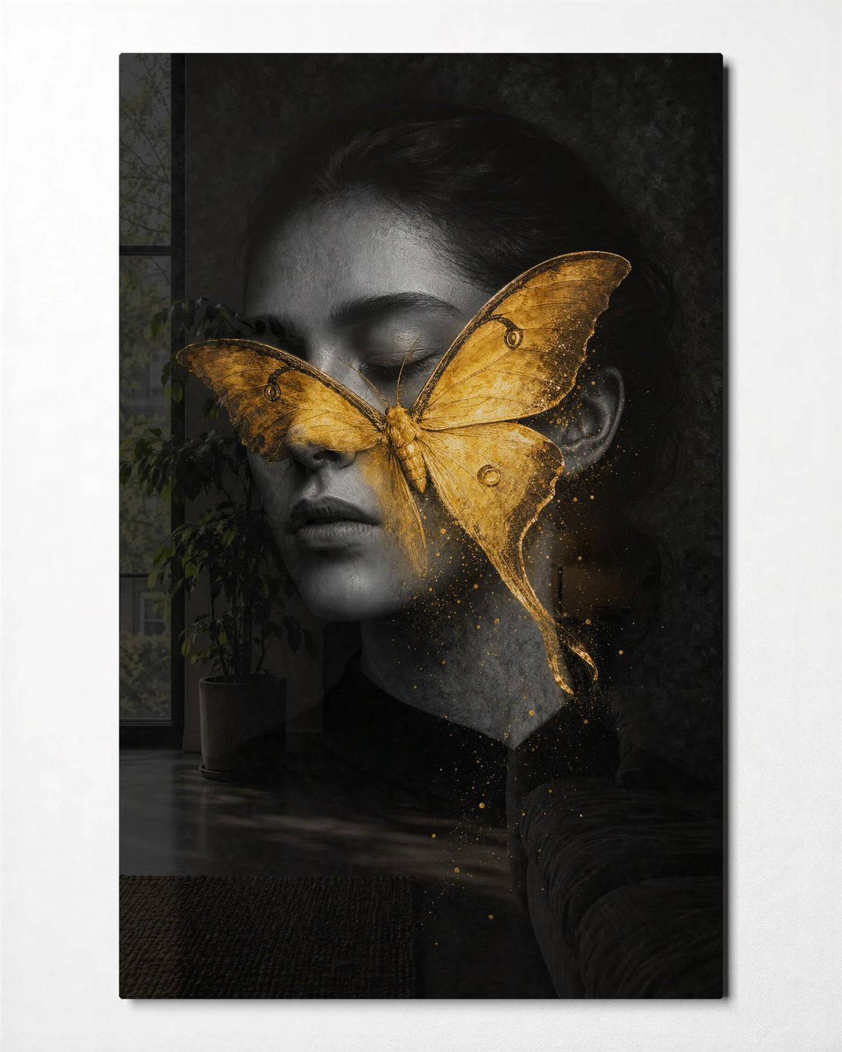 Golden Veil — front view of glass wall art