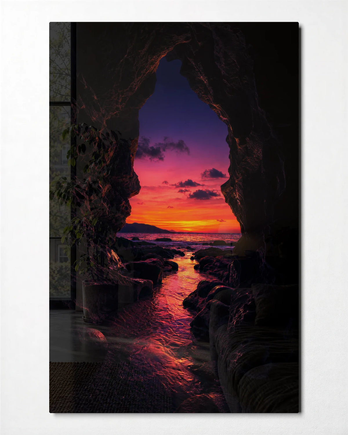 Sunset Through Stone — front view of glass wall art