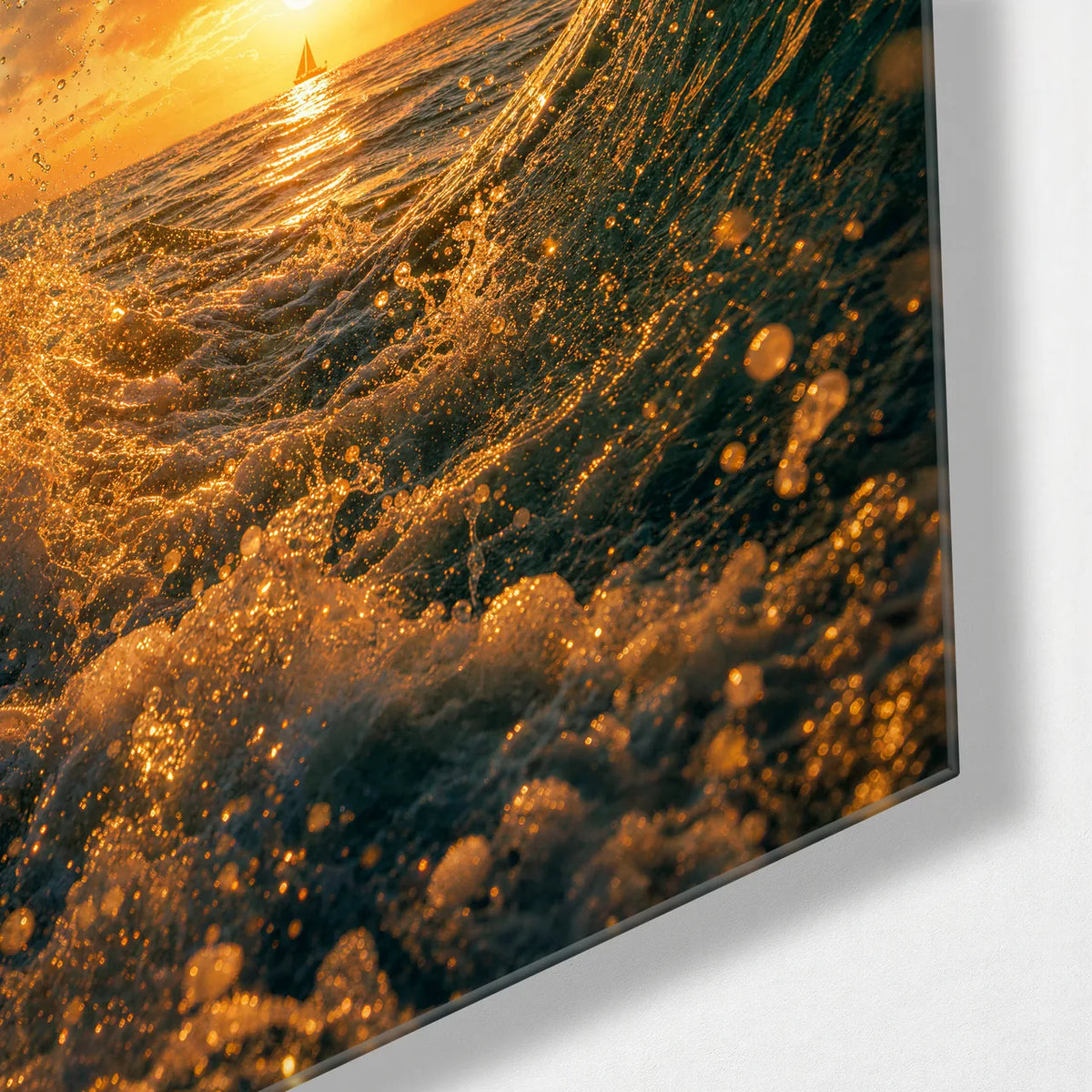 Sun Through the Barrel — corner detail of glass wall art
