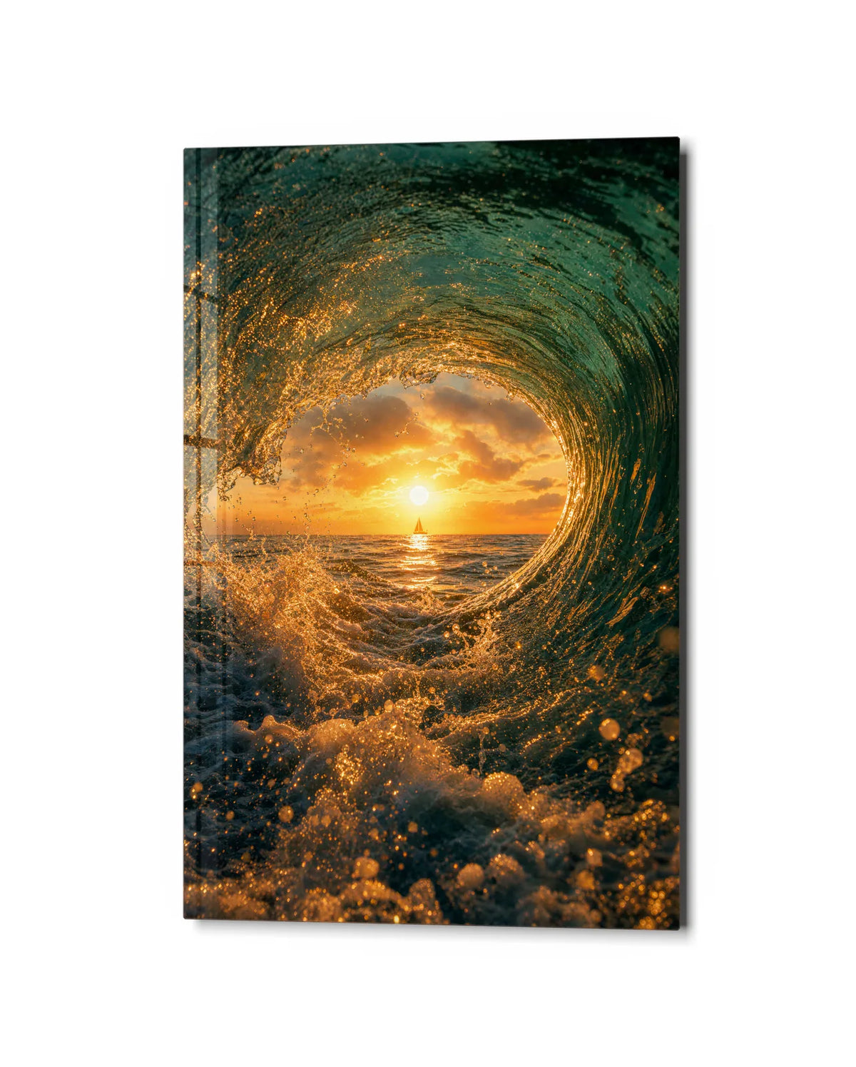 Sun Through the Barrel — studio view of glass wall art