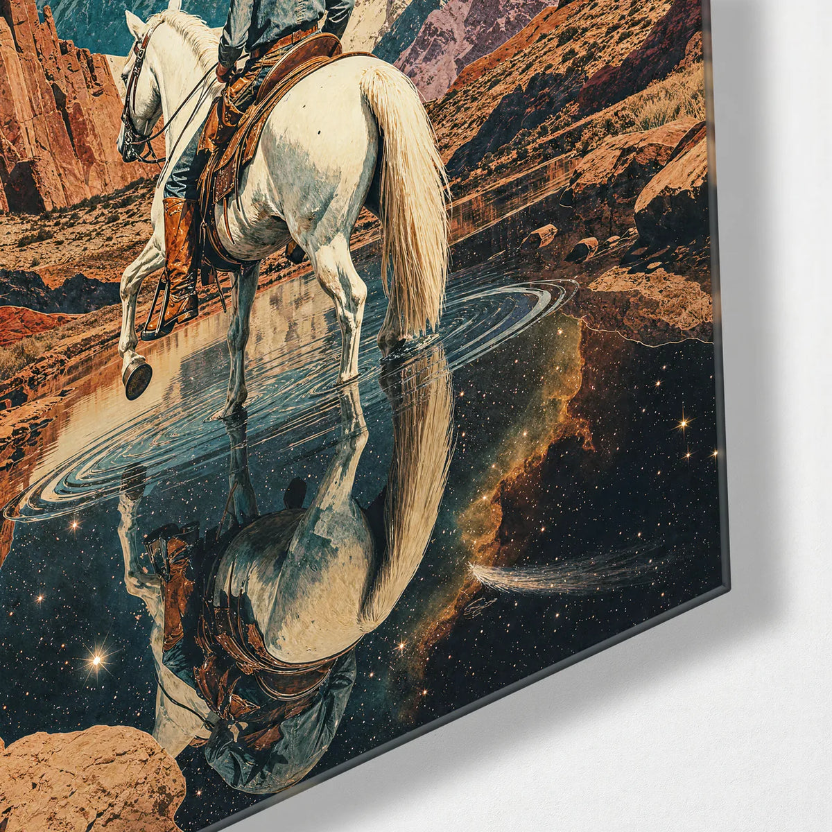 Ride beyond the Mountains — corner detail of glass wall art