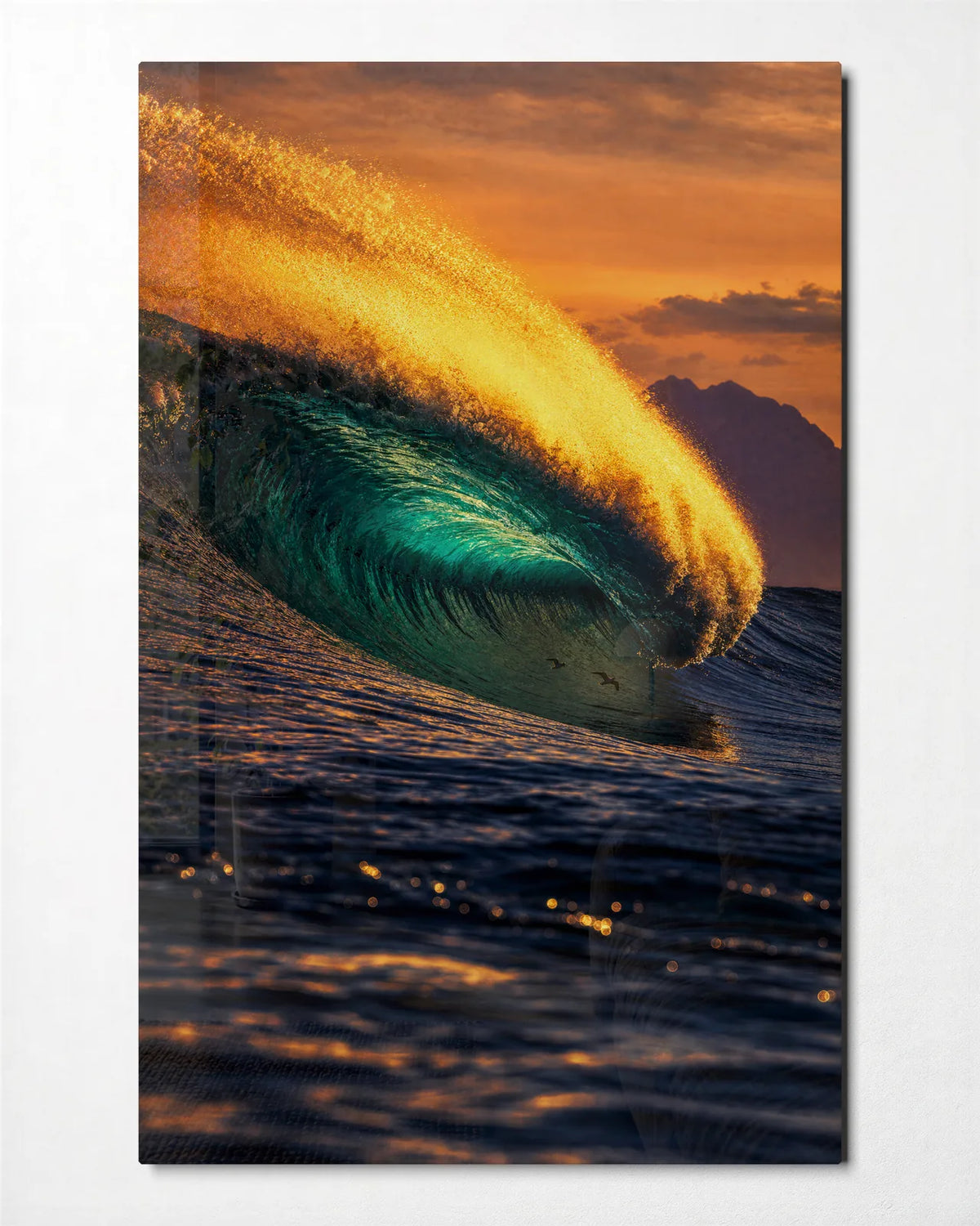 Crest of Gold — front view of glass wall art