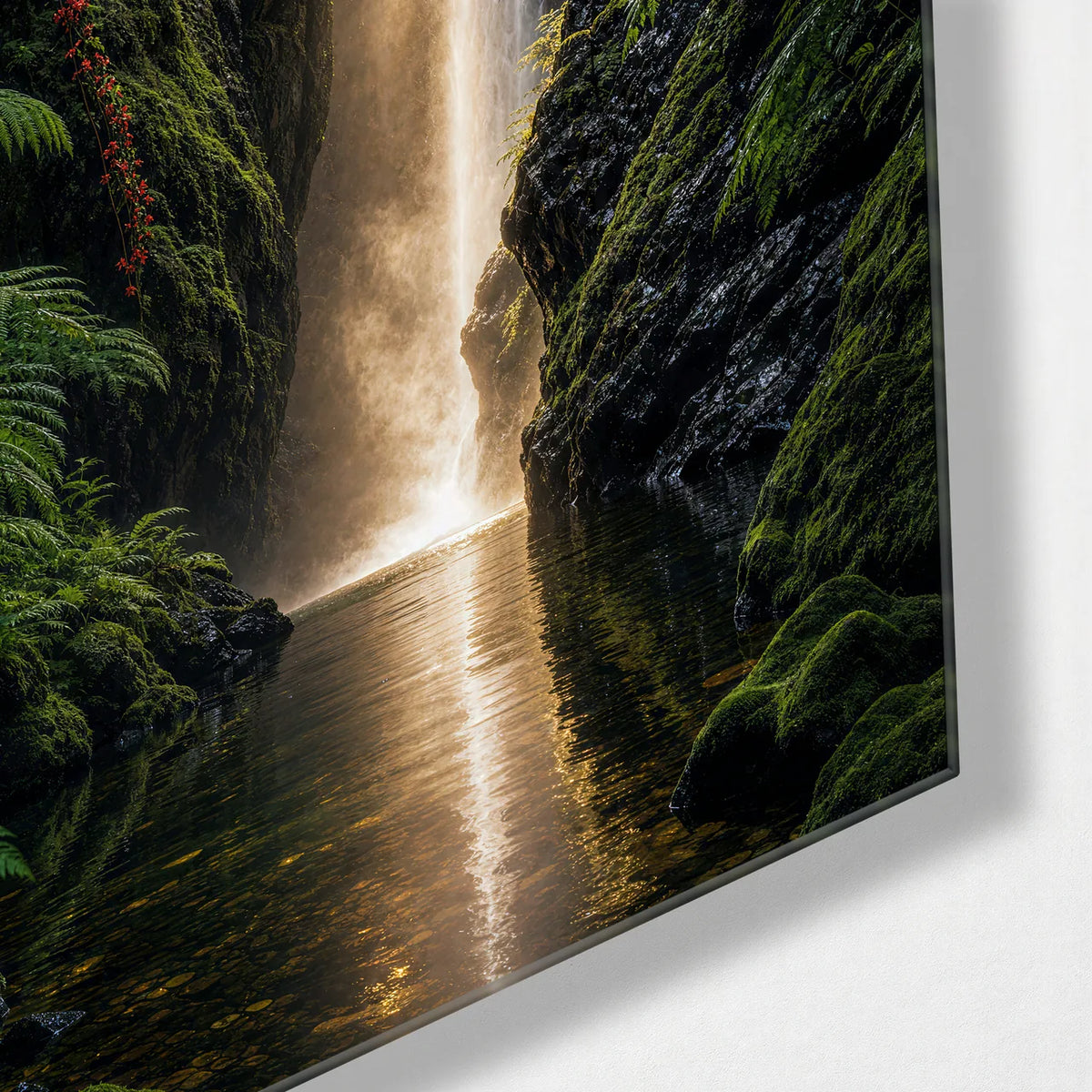 Green Ravine — corner detail of glass wall art