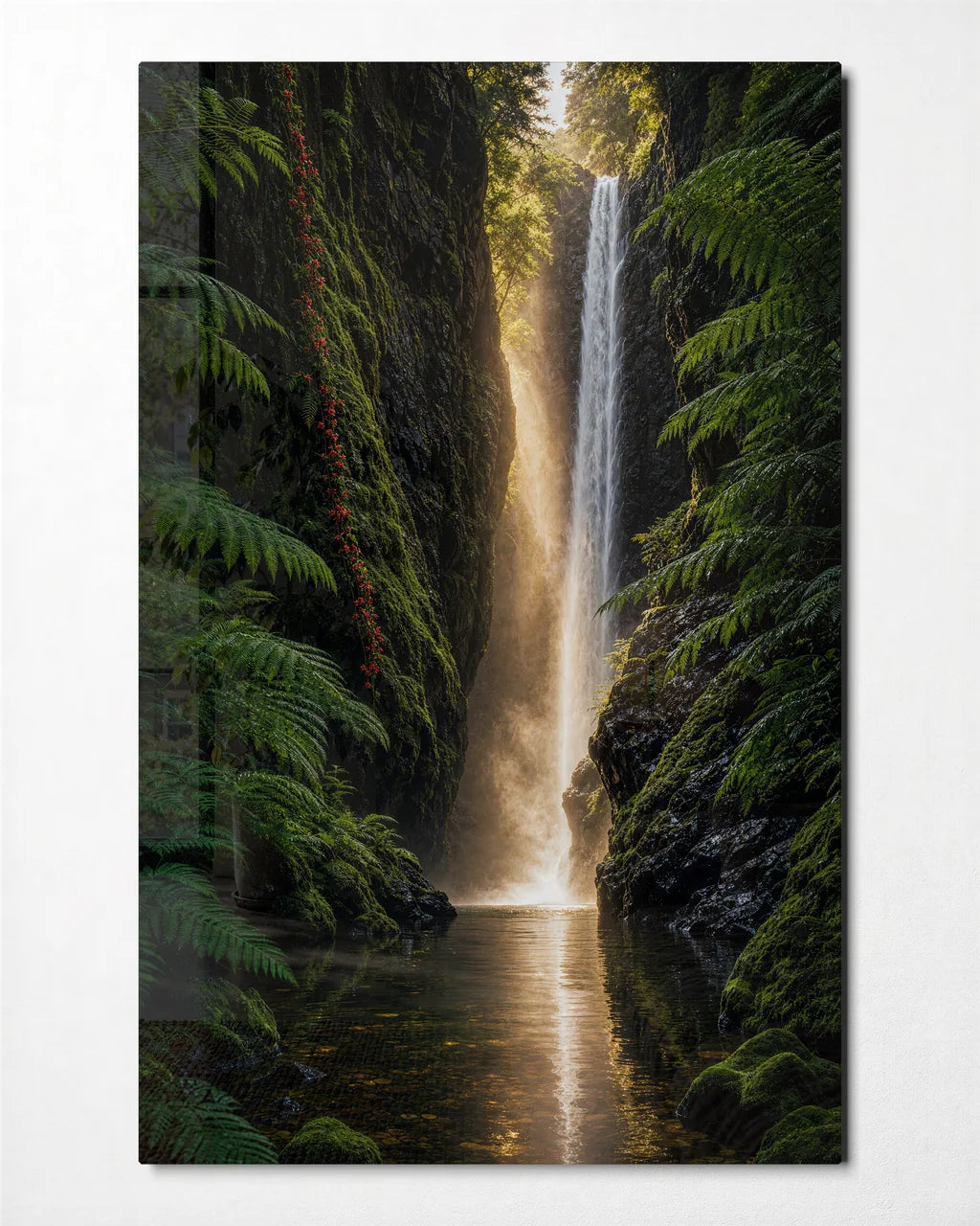 Green Ravine — front view of glass wall art
