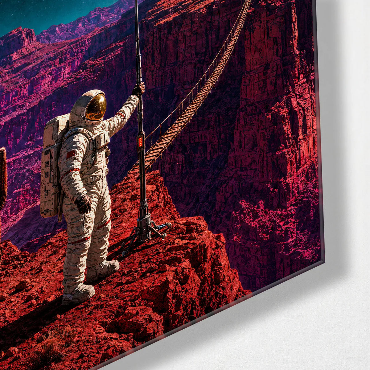 One Step into Space — corner detail of glass wall art