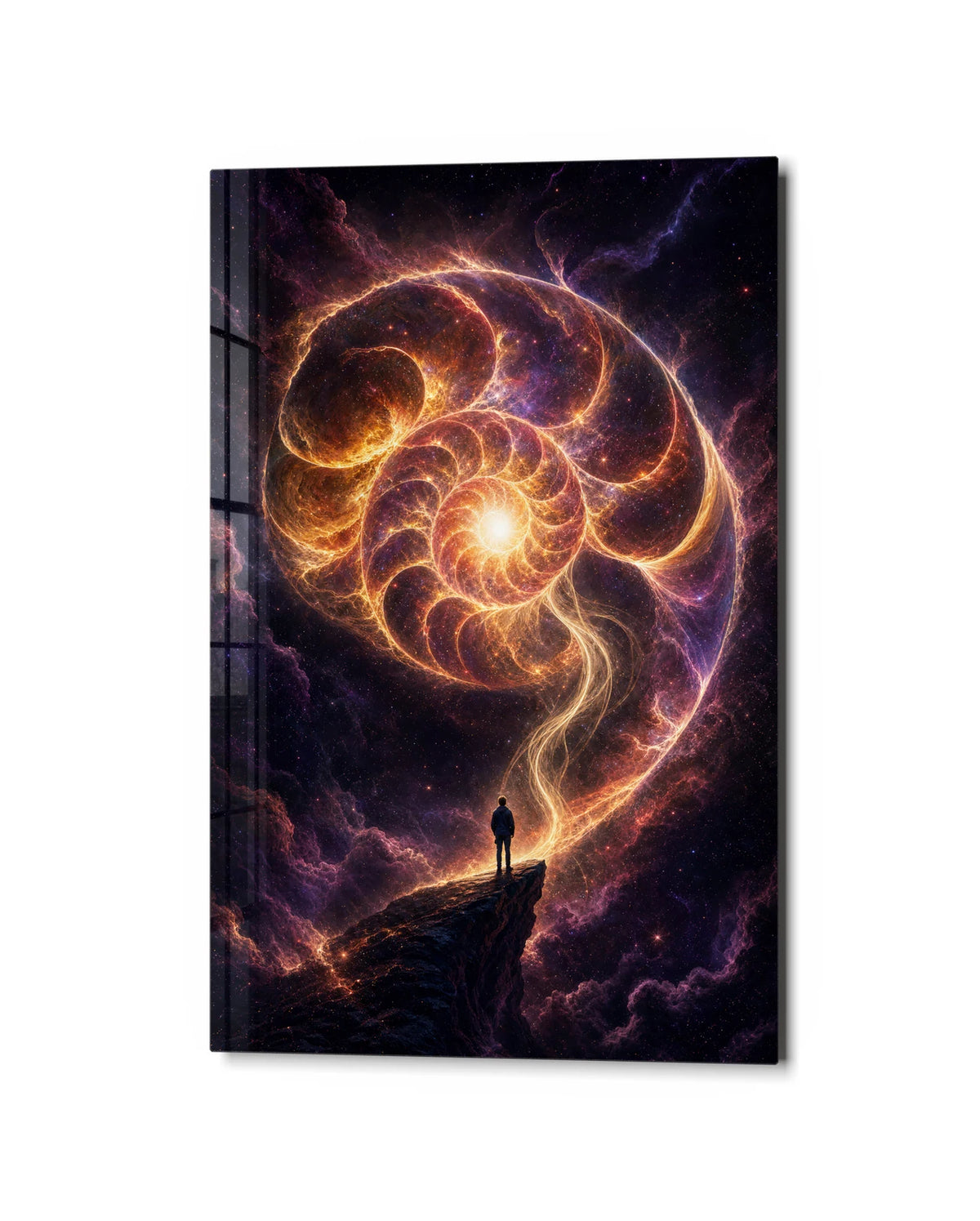 At the Spiral — studio view of glass wall art