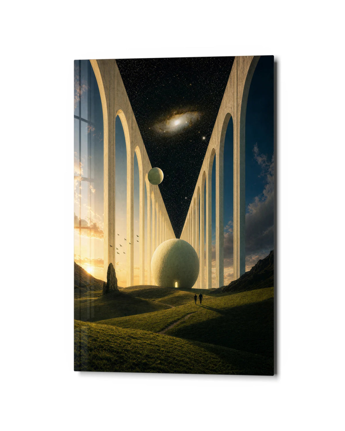 The Sky between Arches — studio view of glass wall art