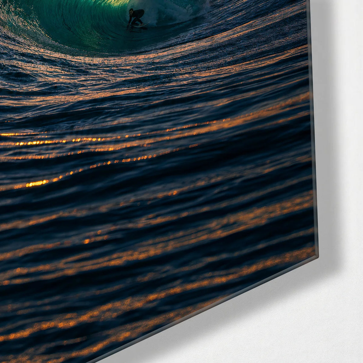 Evening Break — corner detail of glass wall art