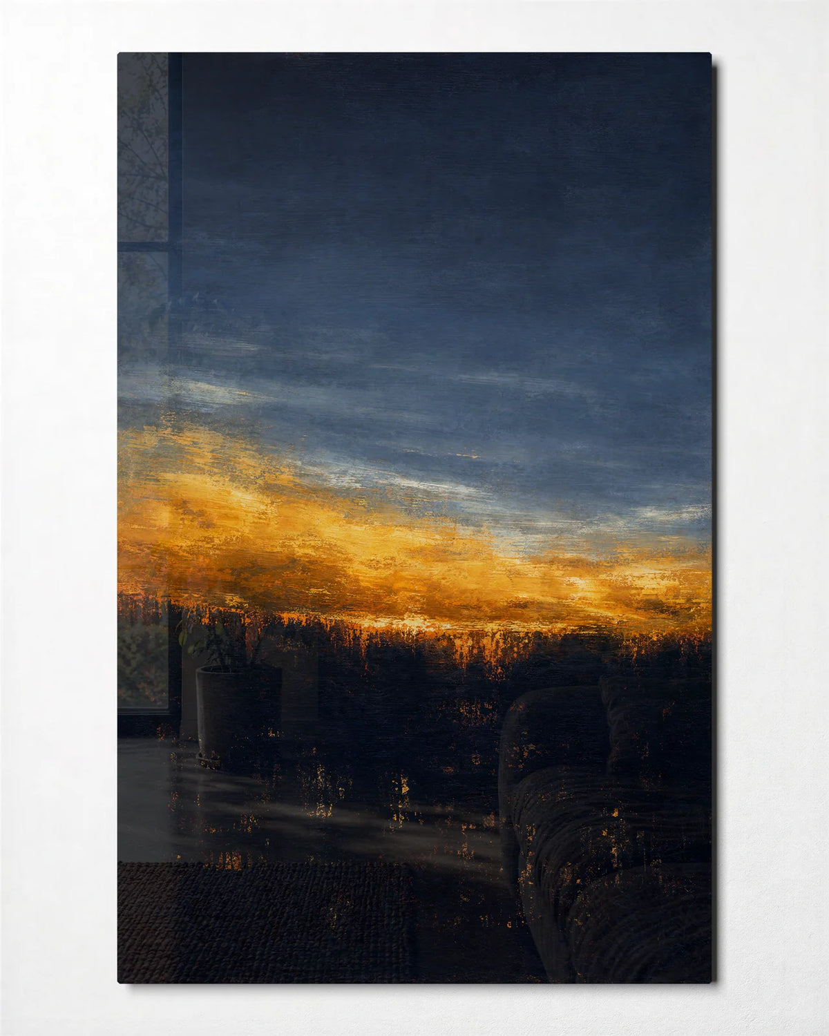 A Line of Gold — front view of glass wall art