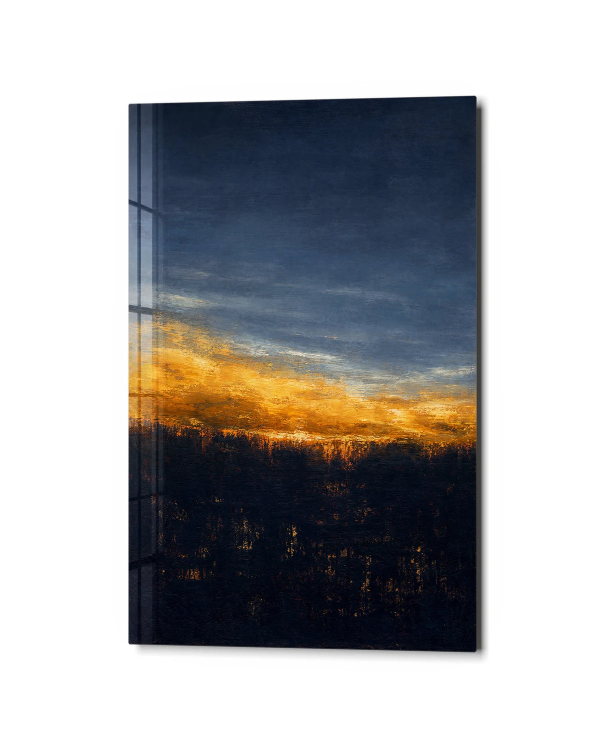 A Line of Gold — studio view of glass wall art