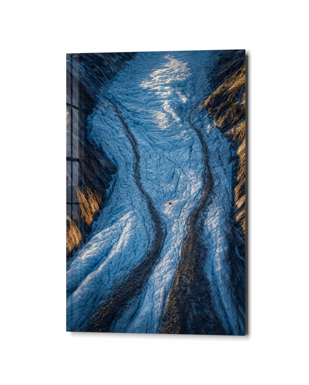 Glacier Channel — studio view of glass wall art