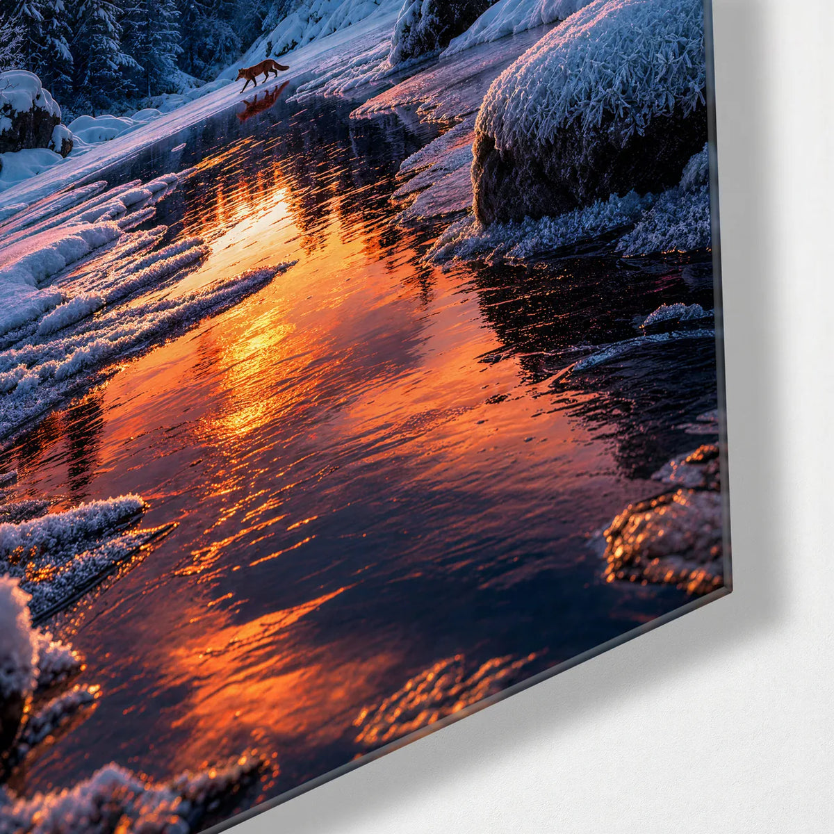 Winter's Last Light — corner detail of glass wall art