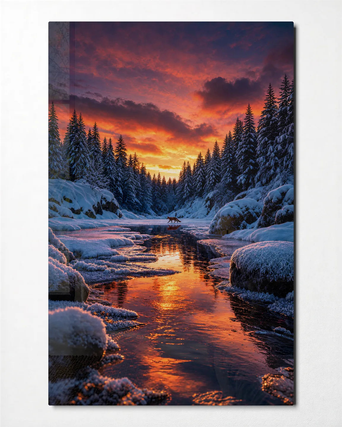 Winter's Last Light — front view of glass wall art