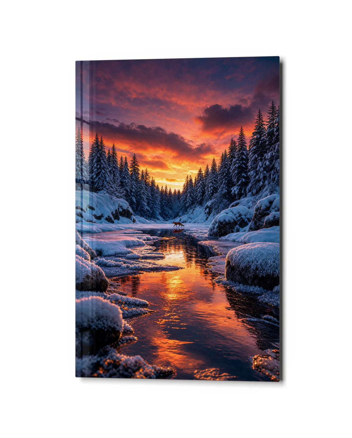 Winter's Last Light — studio view of glass wall art