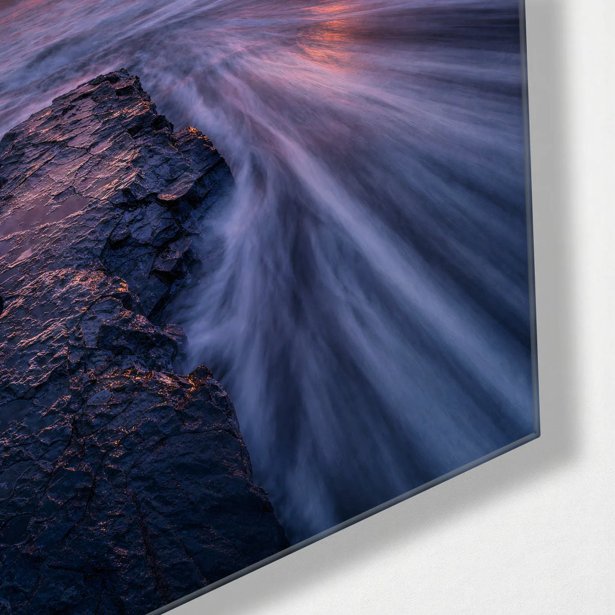 Last Light at Sea — corner detail of glass wall art
