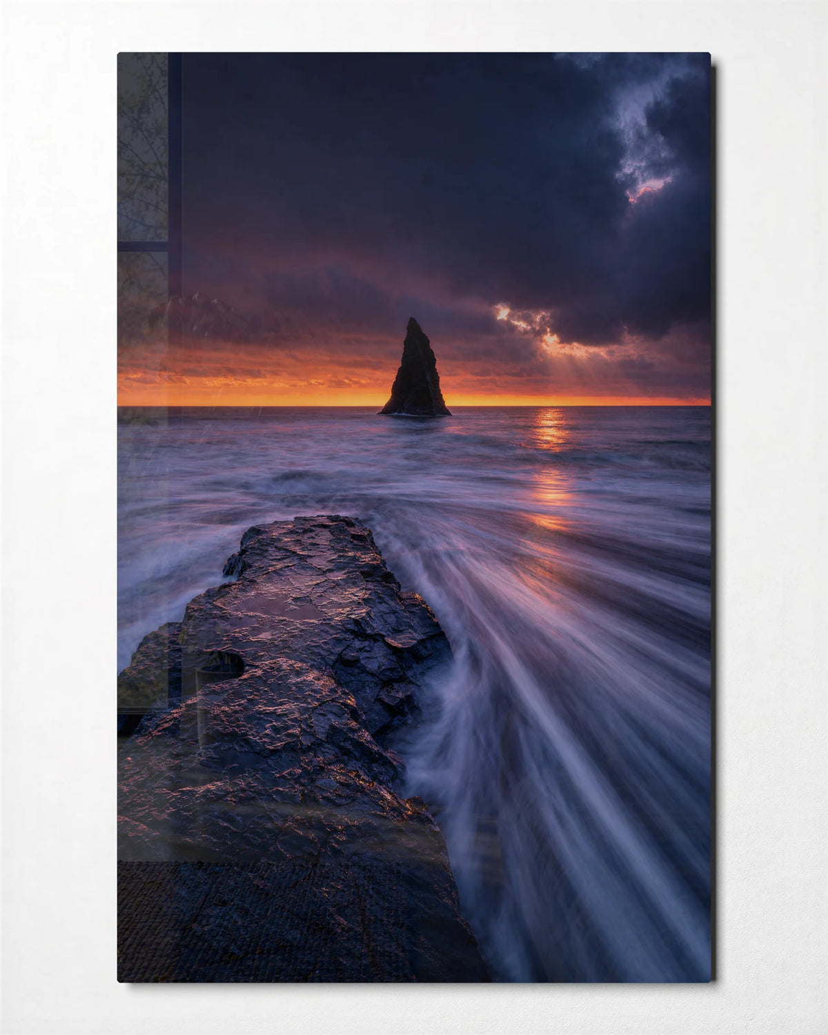 Last Light at Sea — front view of glass wall art