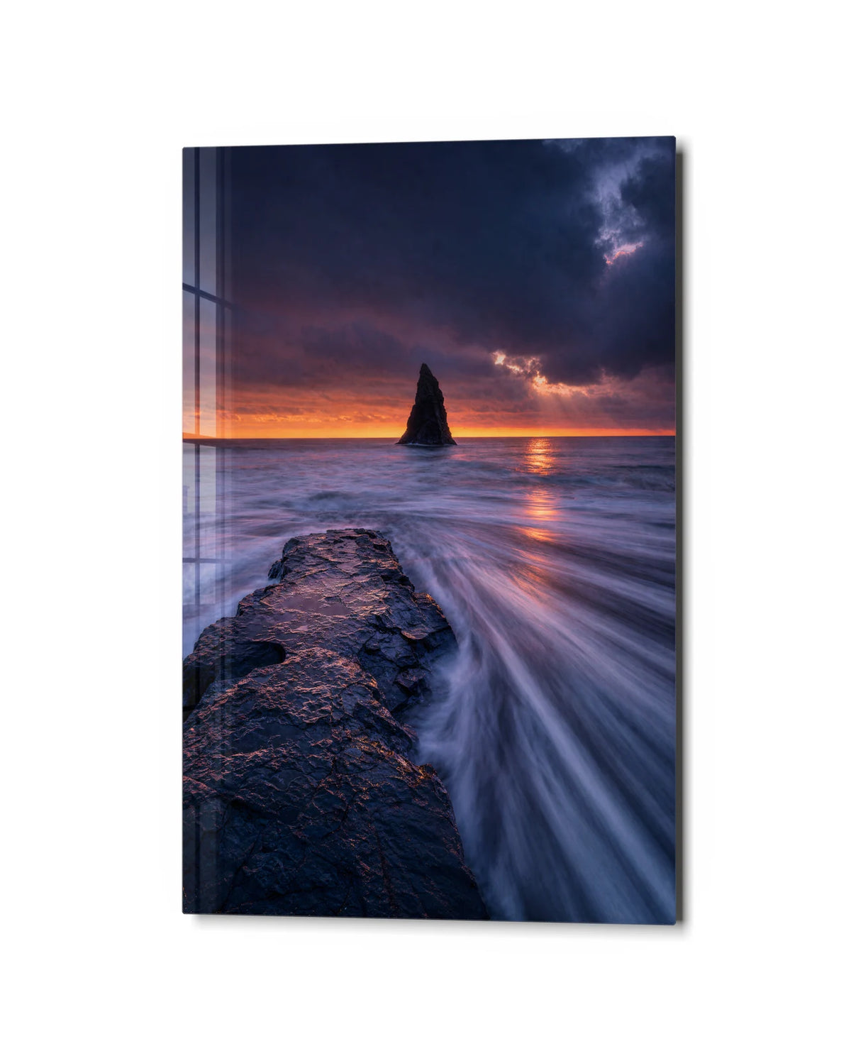 Last Light at Sea — studio view of glass wall art