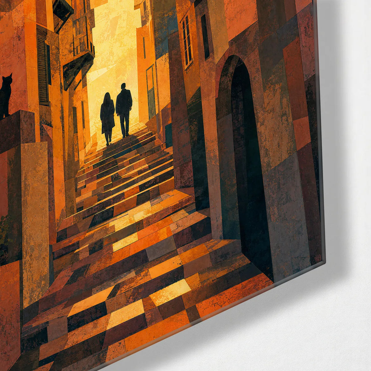 Amber Alley — corner detail of glass wall art