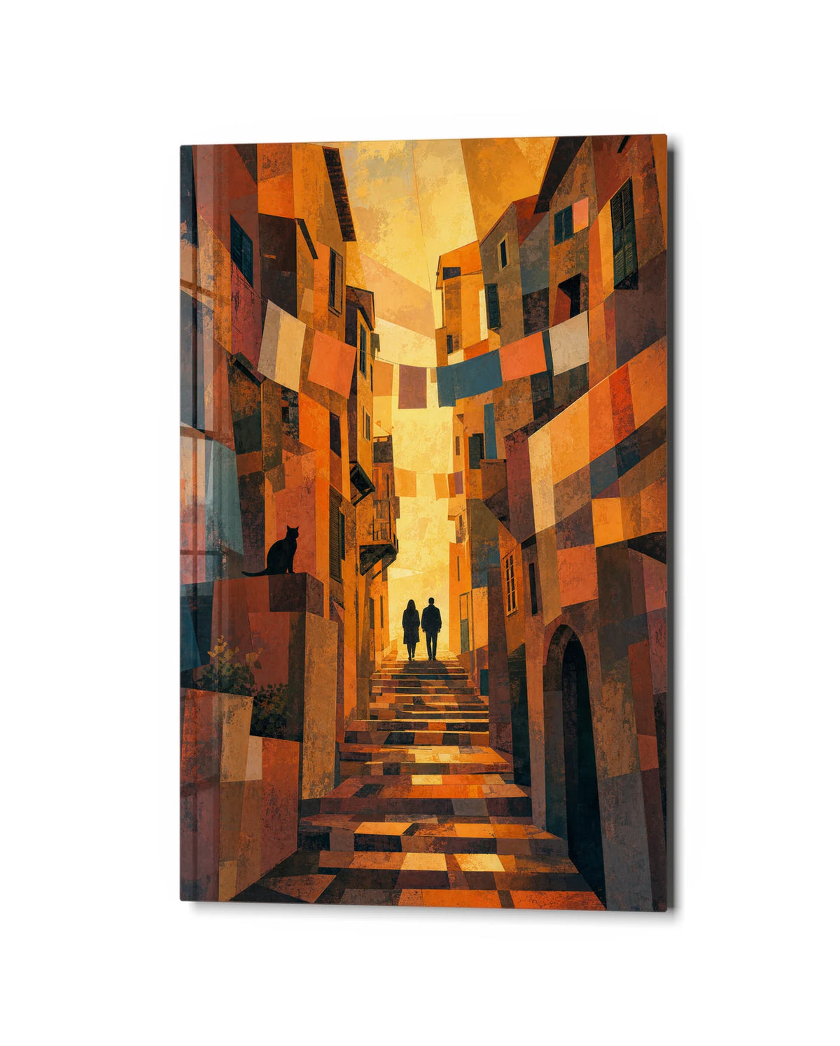 Amber Alley — studio view of glass wall art