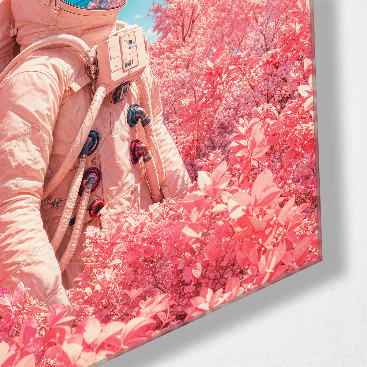 Pink Planet Garden — corner detail of glass wall art