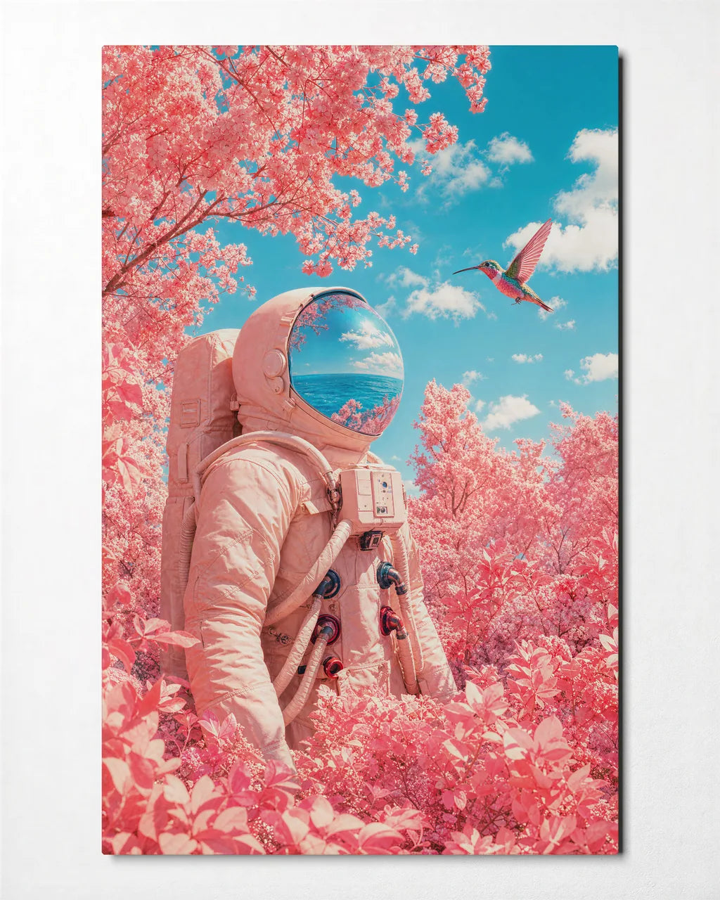 Pink Planet Garden — front view of glass wall art