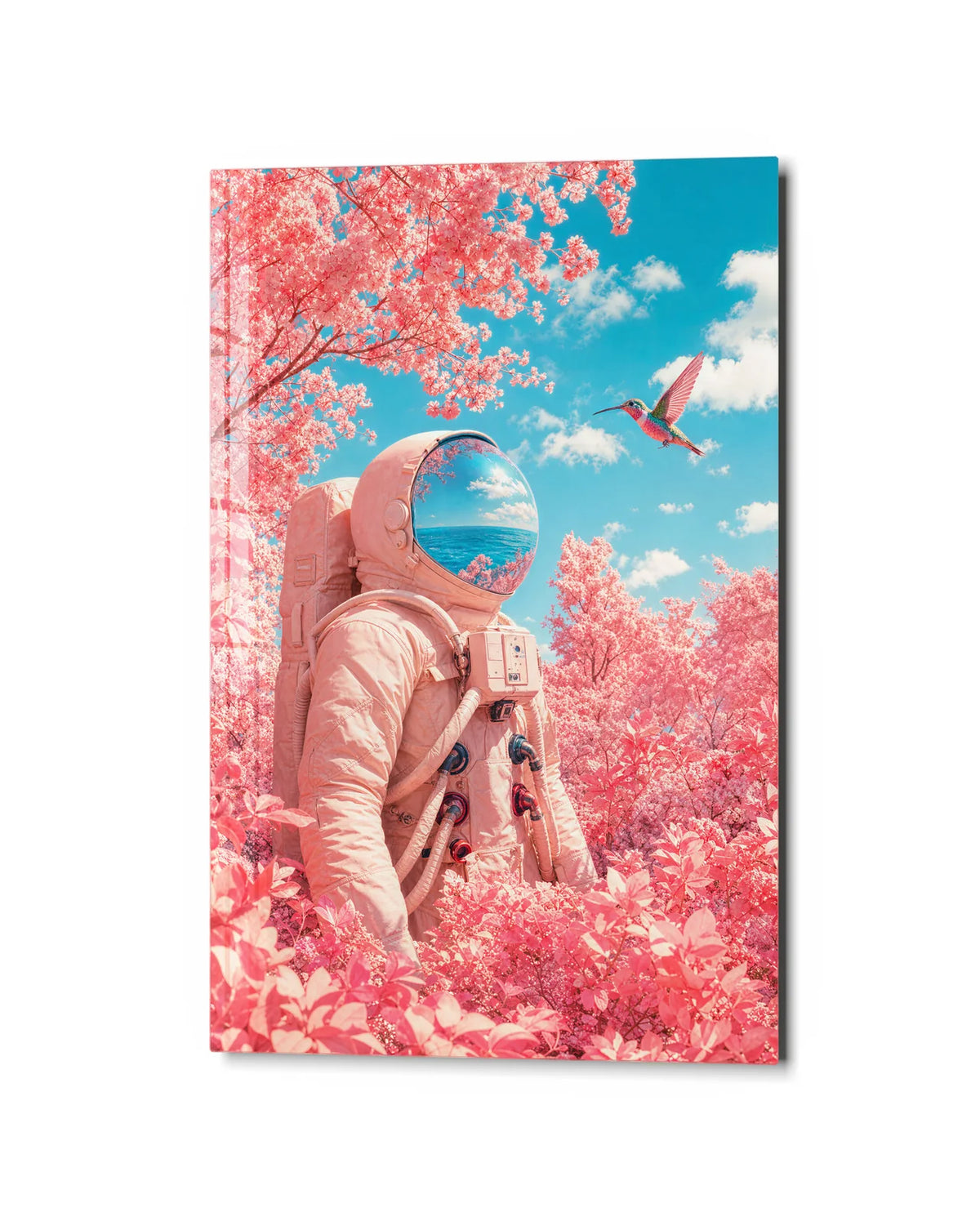 Pink Planet Garden — studio view of glass wall art