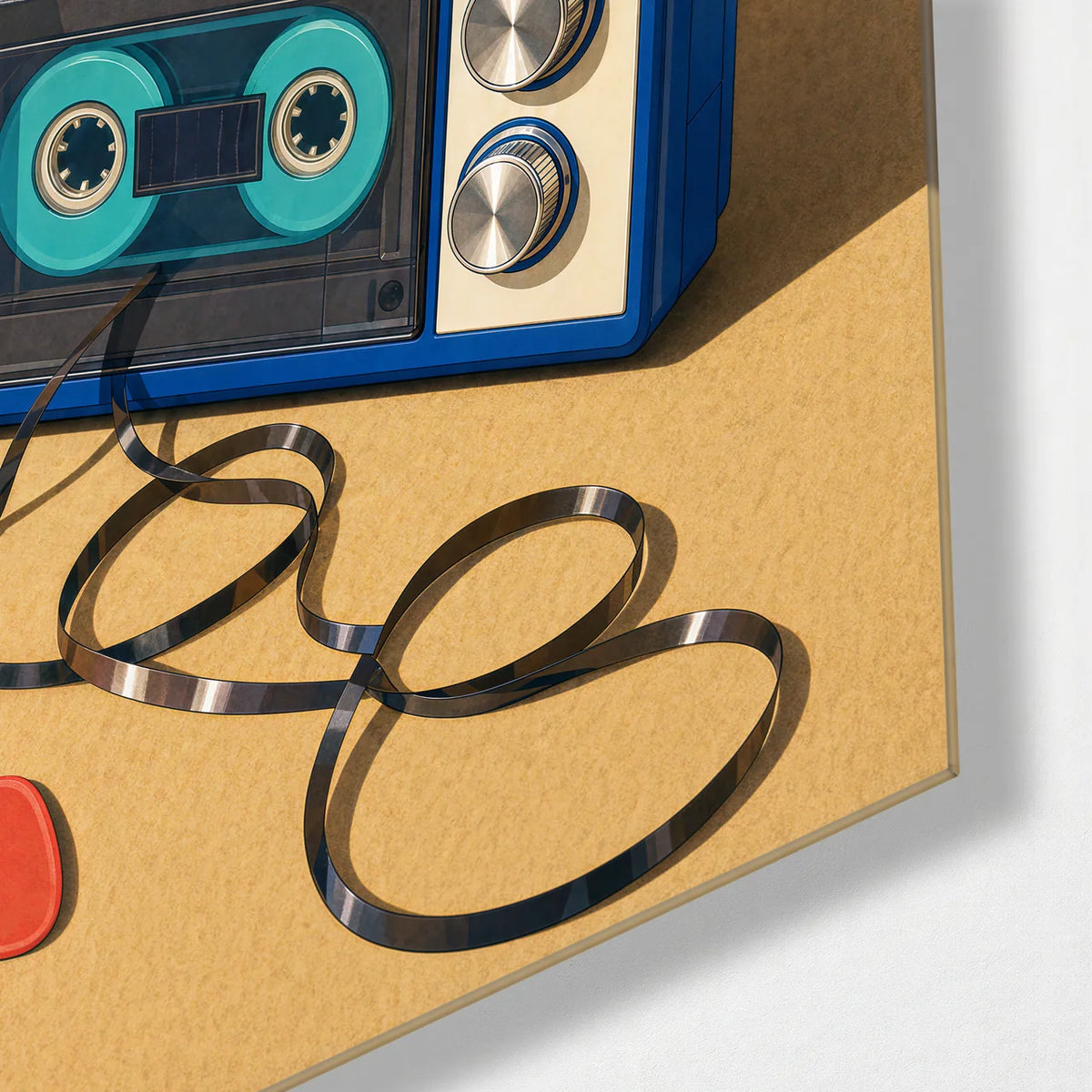Tape on Repeat — corner detail of glass wall art