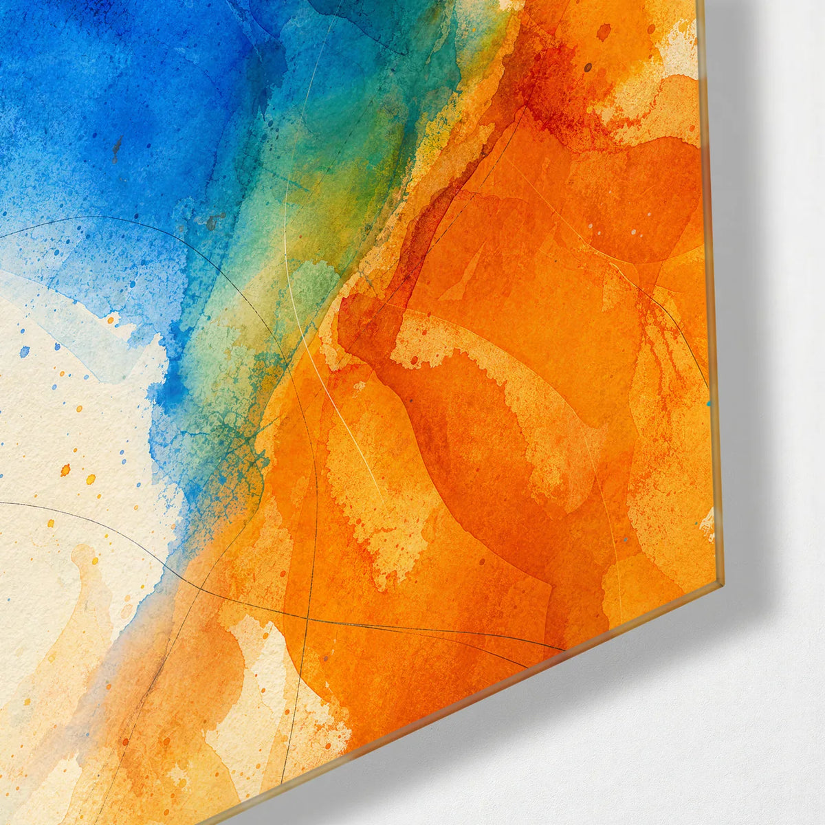 Blue Meets Orange — corner detail of glass wall art