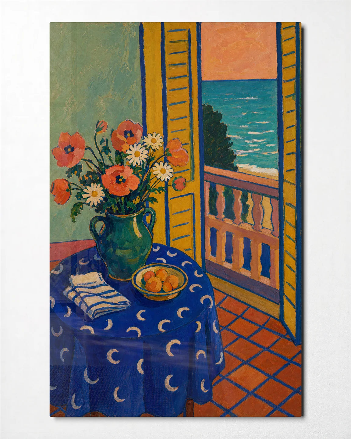 Flowers by the Sea — front view of glass wall art