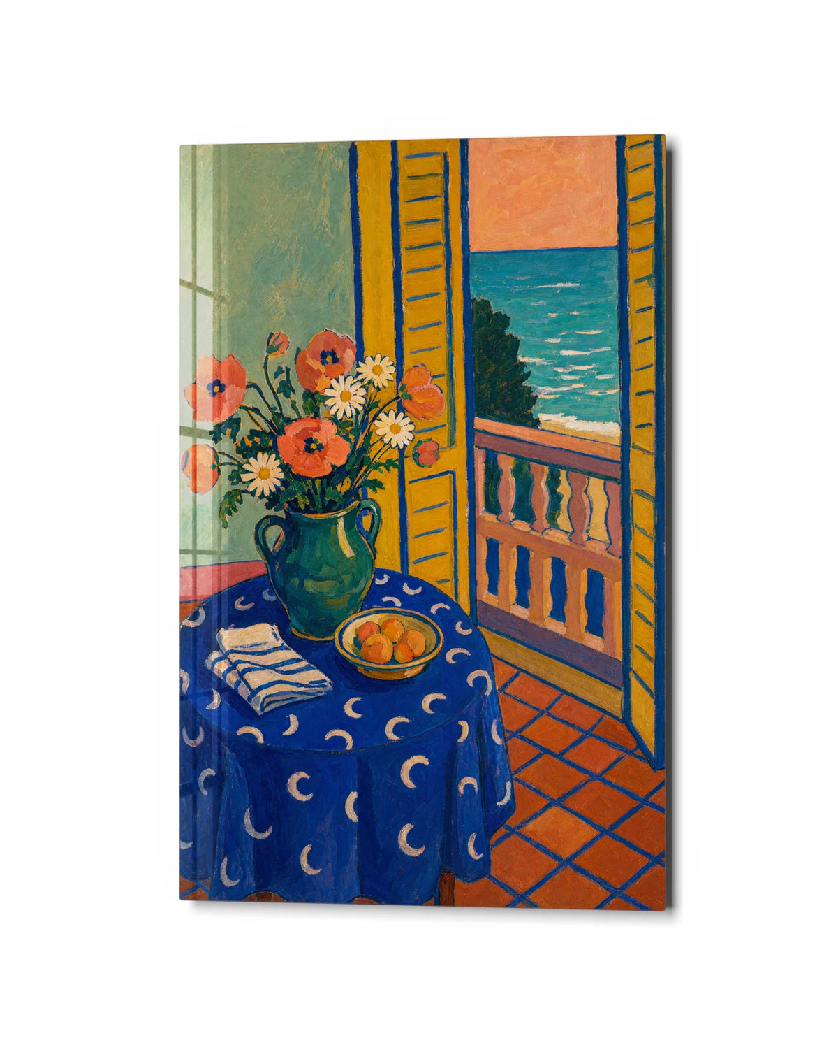 Flowers by the Sea — studio view of glass wall art