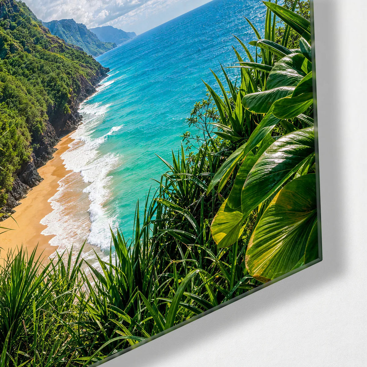 The Green Coast — corner detail of glass wall art