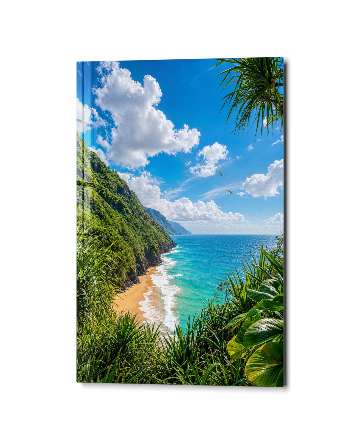 The Green Coast — studio view of glass wall art