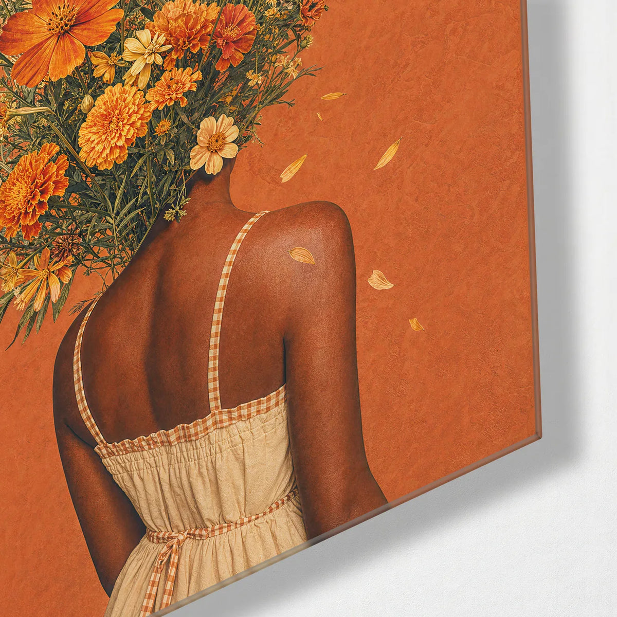 Flowers on Her Mind — corner detail of glass wall art