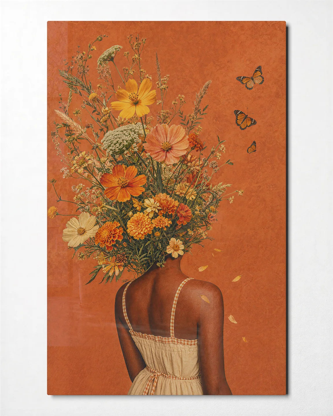 Flowers on Her Mind — front view of glass wall art