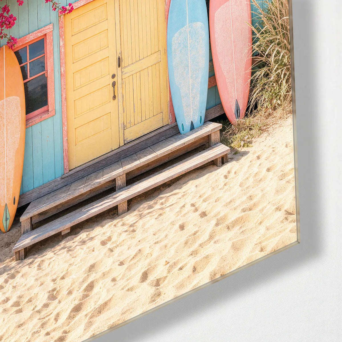 Boards by the Door — corner detail of glass wall art
