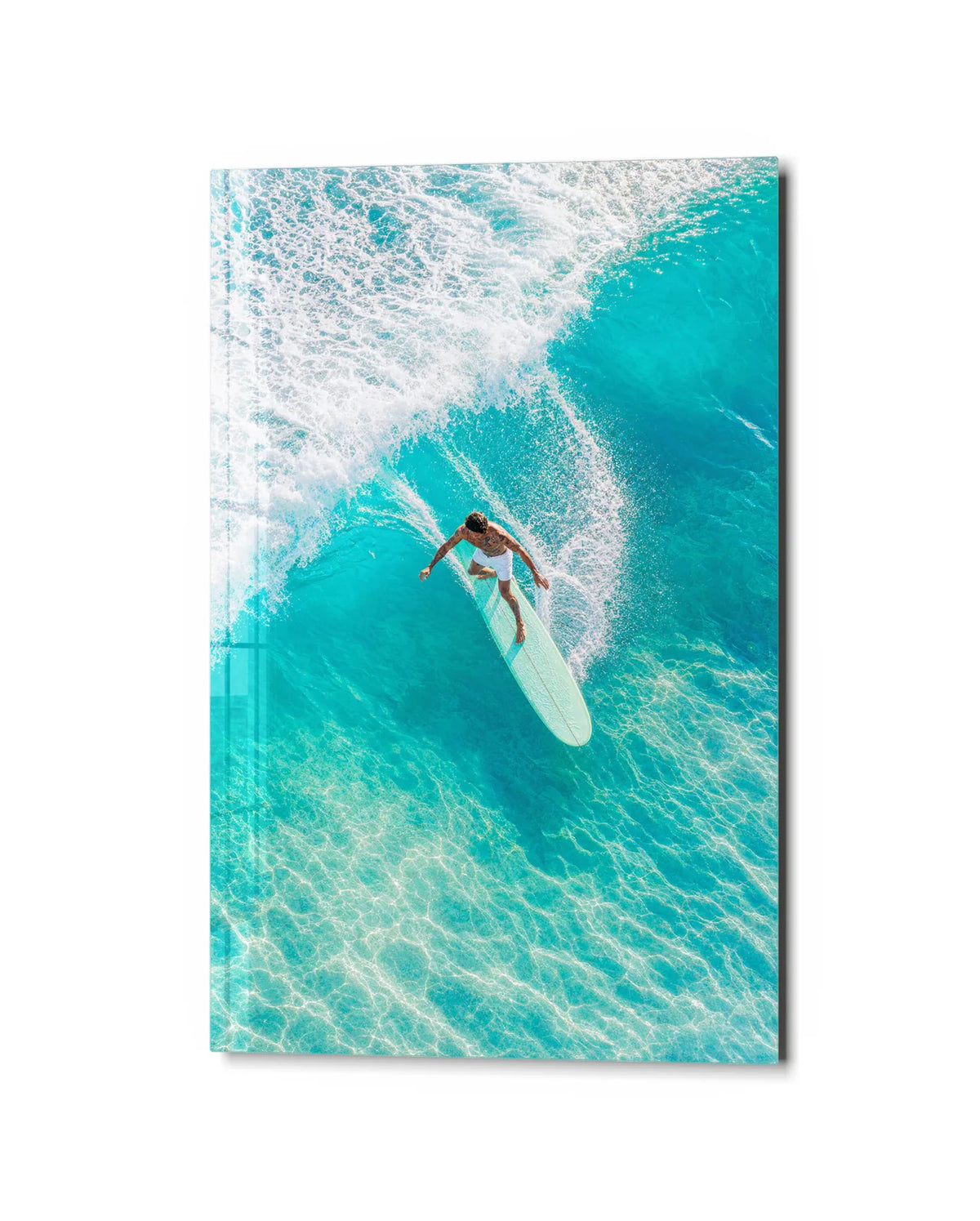 Turquoise Ride — studio view of glass wall art