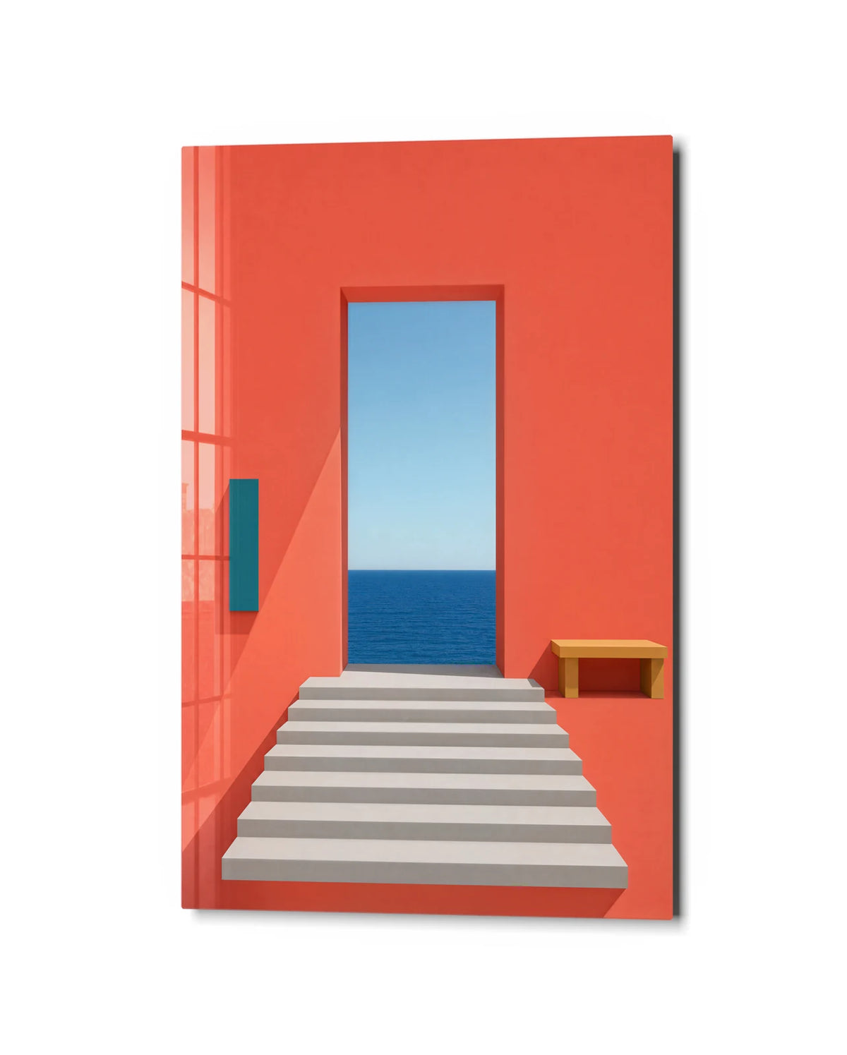 A Door to Blue — studio view of glass wall art