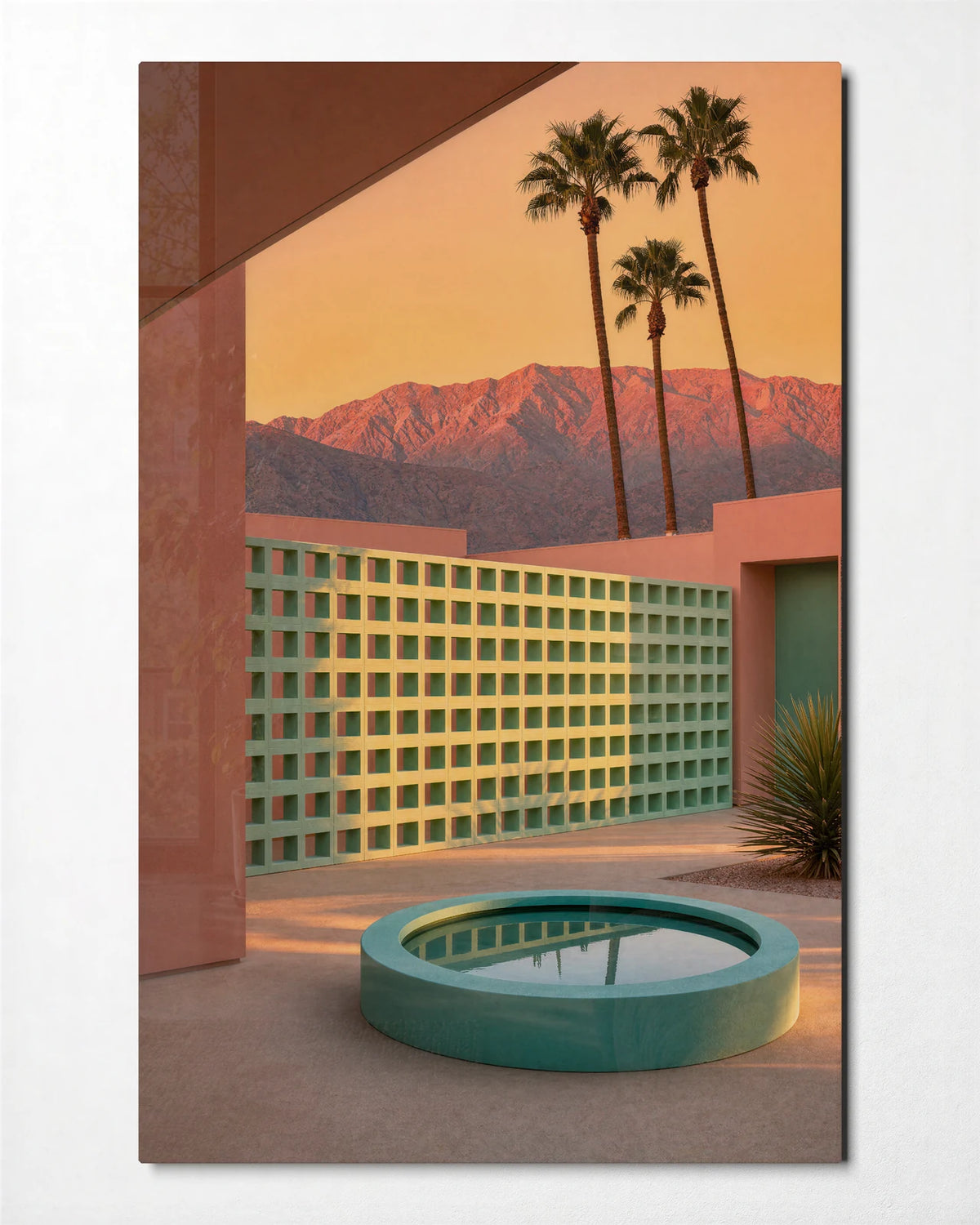 Palm Court — front view of glass wall art