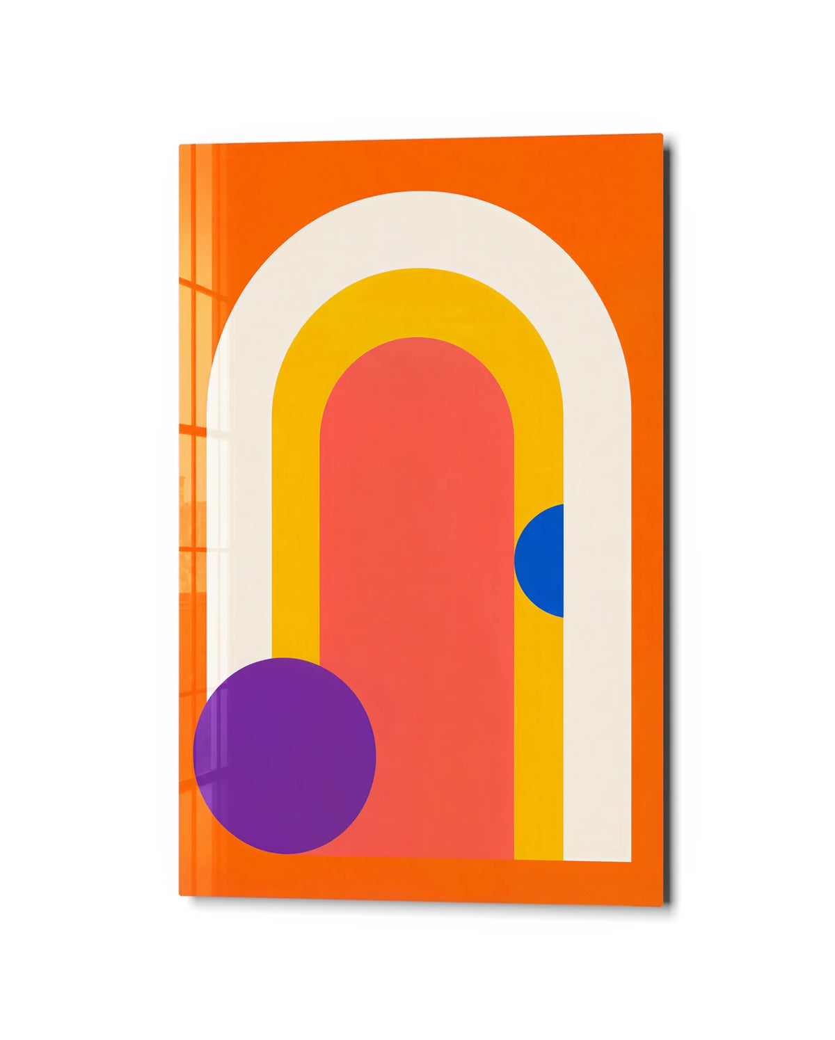 Orange Arch — studio view of glass wall art