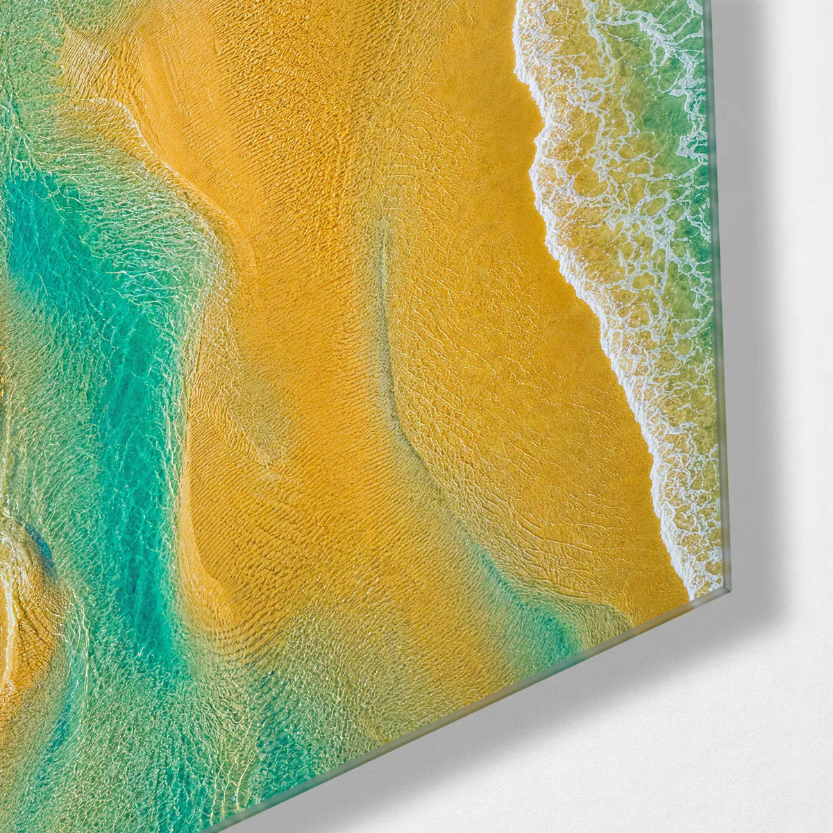 Sandbar Lines — corner detail of glass wall art