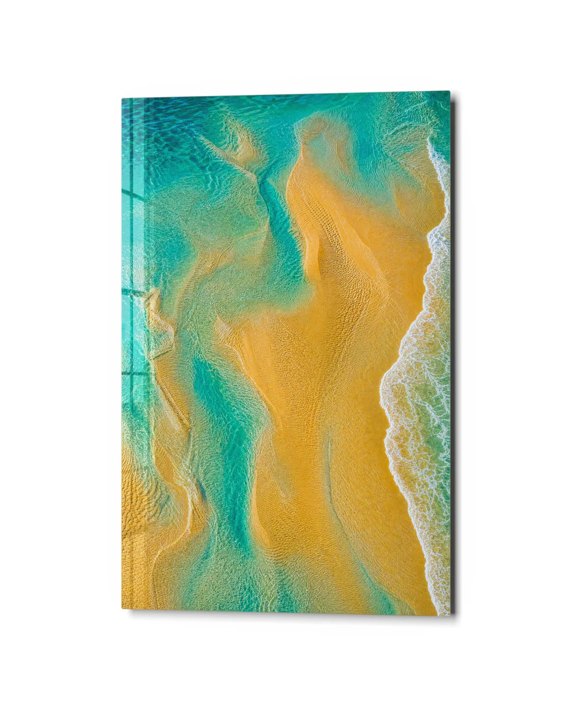 Sandbar Lines — studio view of glass wall art