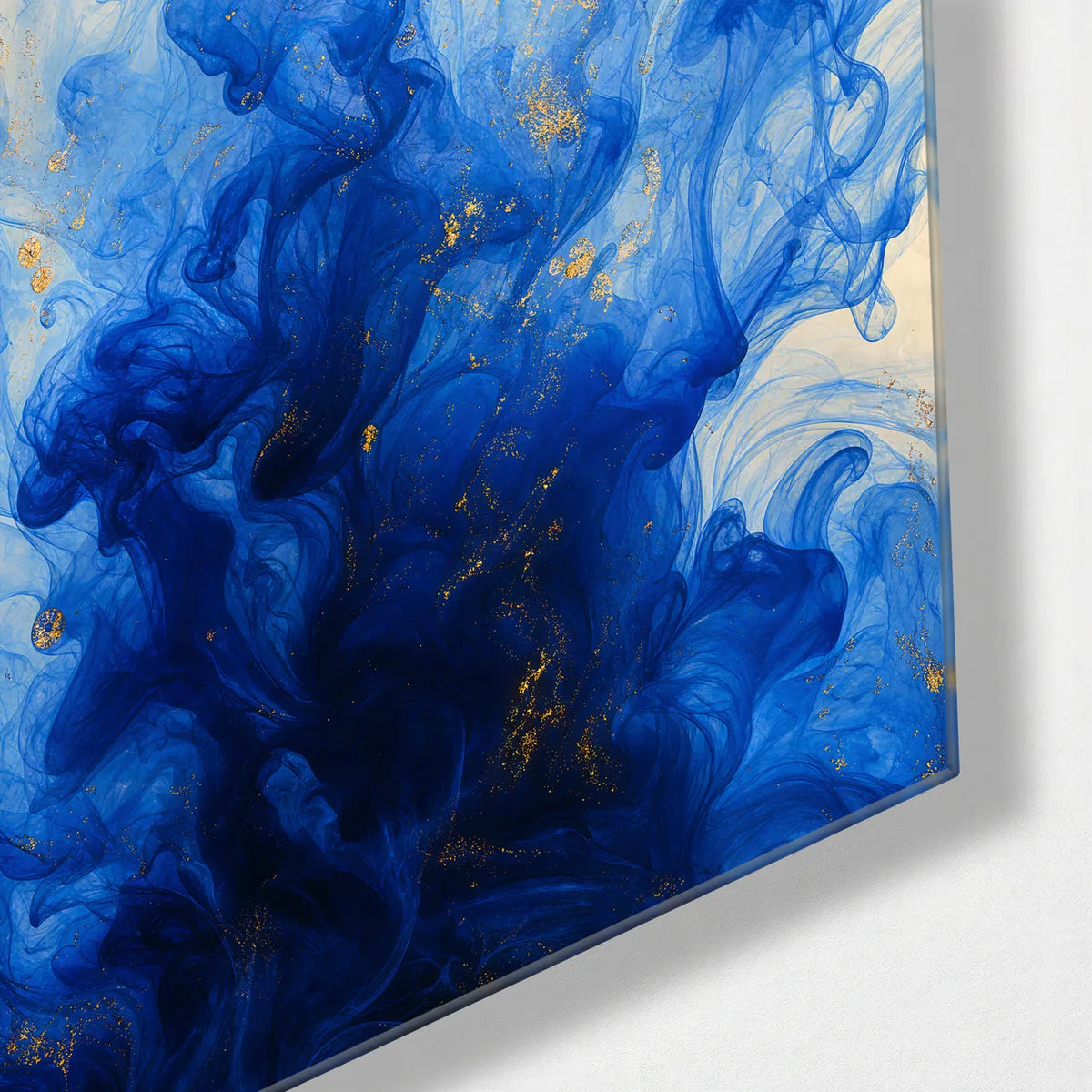 Blue Rising — corner detail of glass wall art