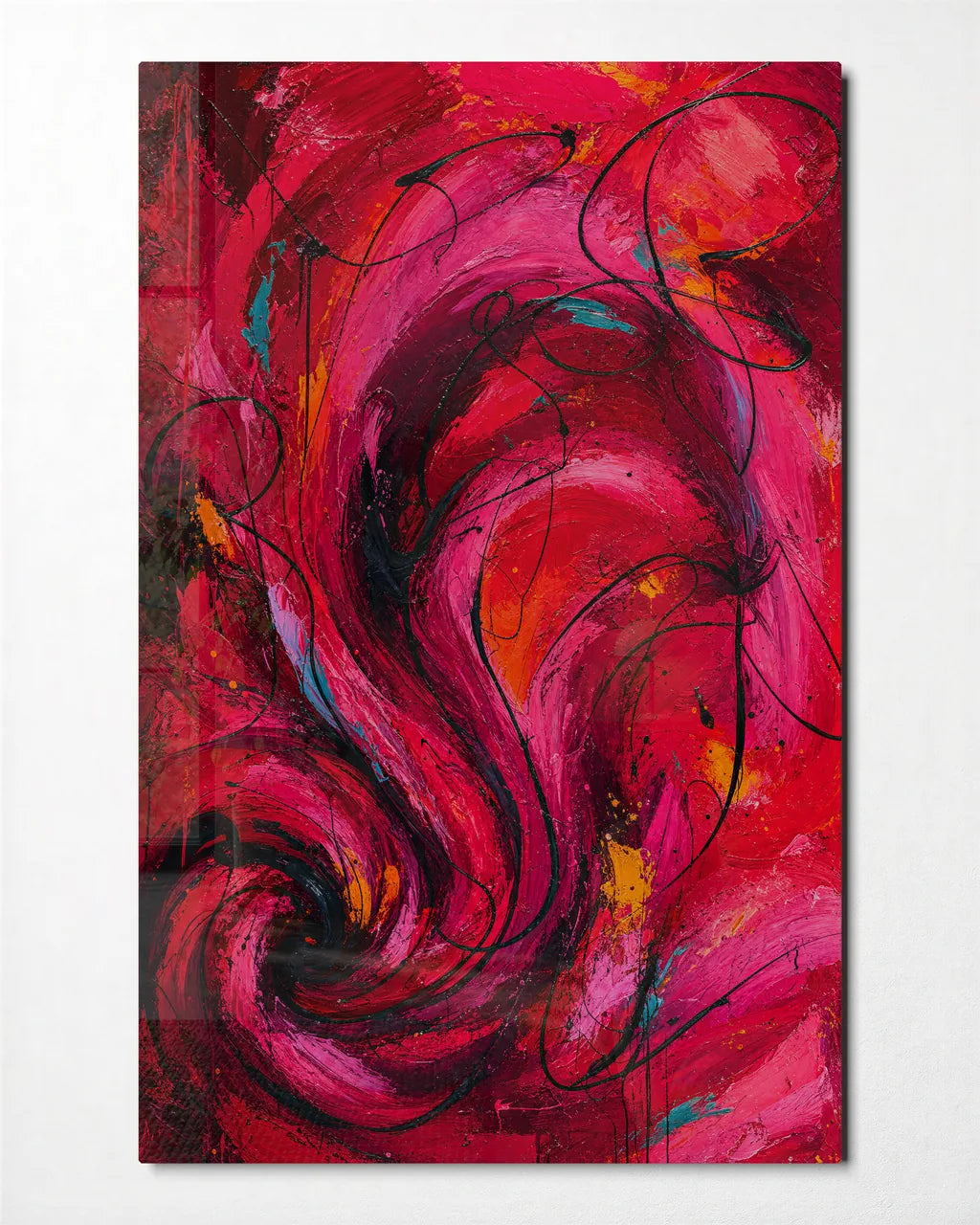 Red in Motion — front view of glass wall art