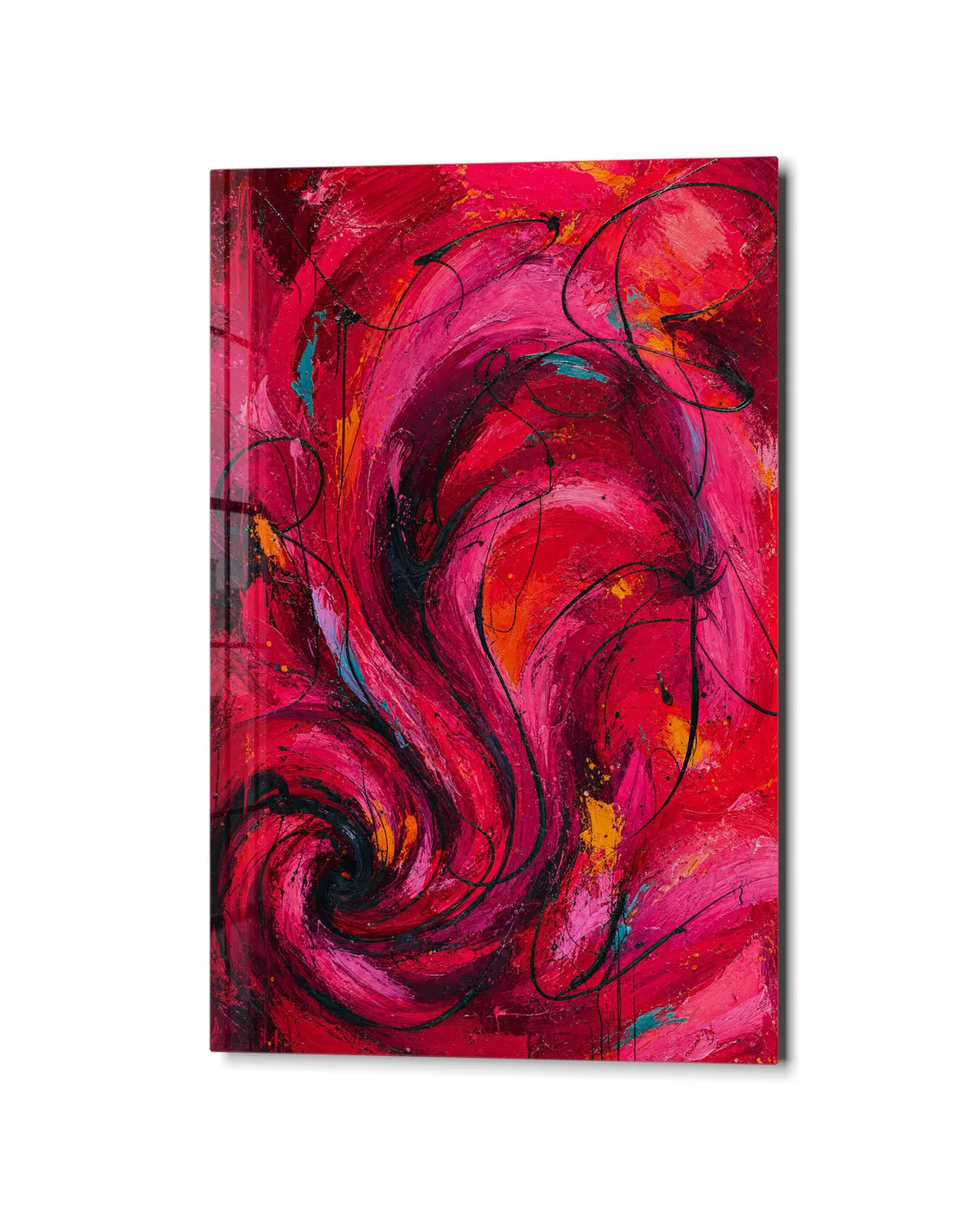 Red in Motion — studio view of glass wall art