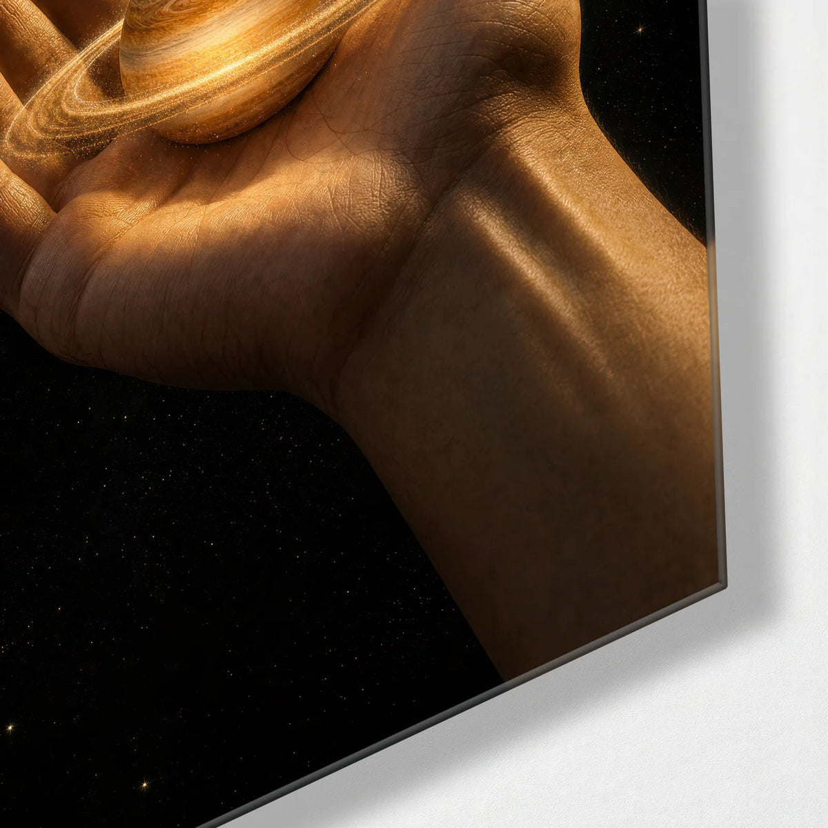 A Planet in Hand — corner detail of glass wall art