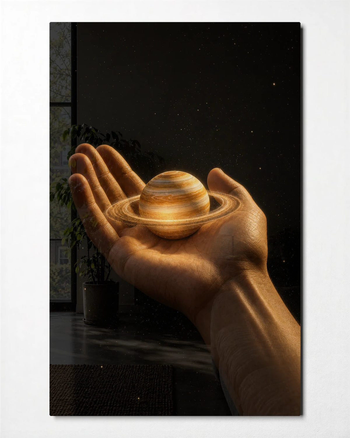 A Planet in Hand — front view of glass wall art