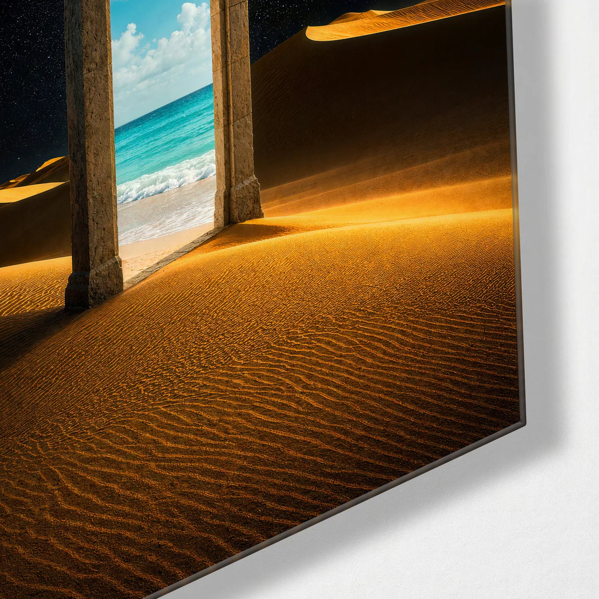 Door to the Sea — corner detail of glass wall art