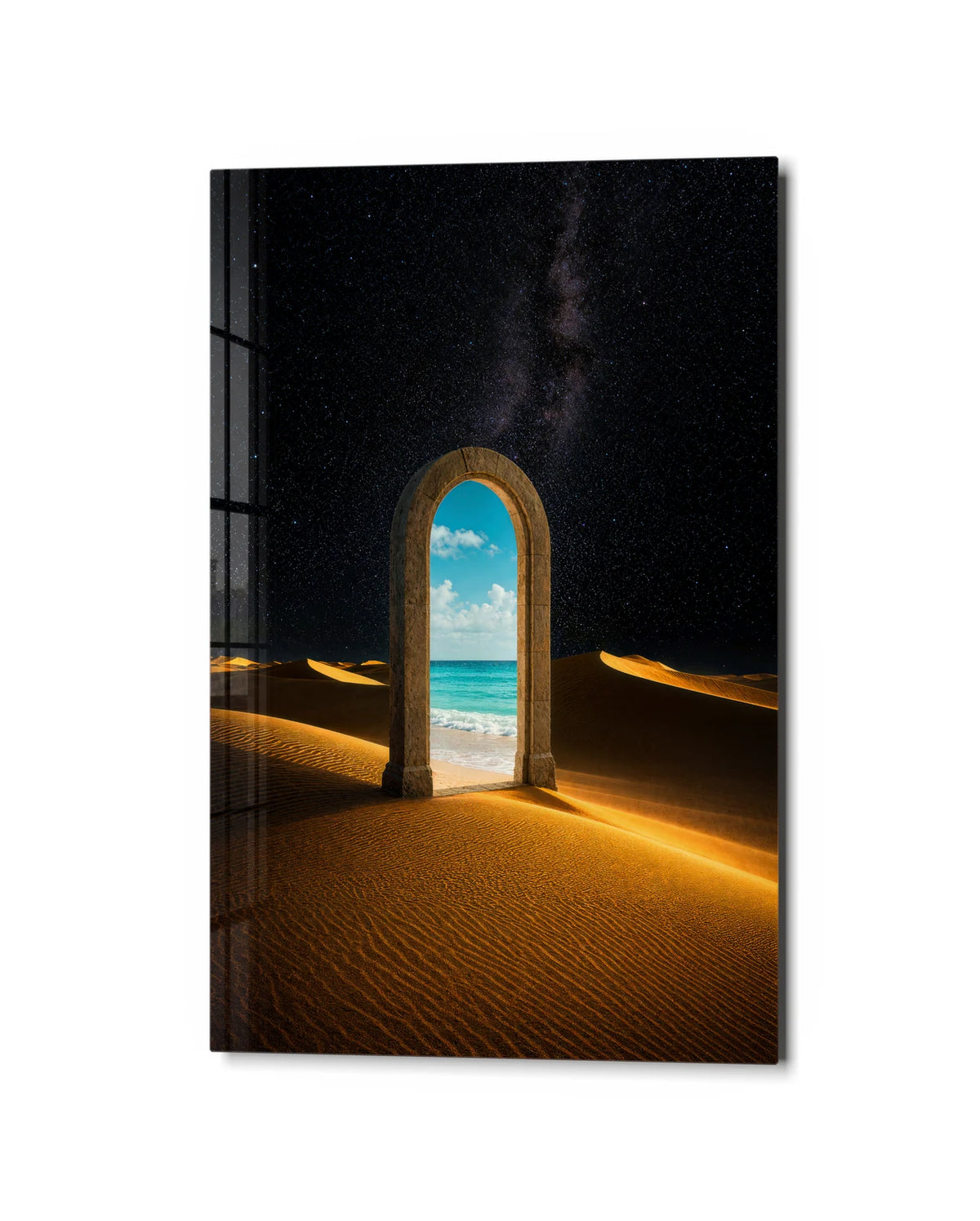 Door to the Sea — studio view of glass wall art